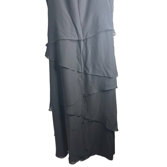 JJ's House Womens Black Tiered Chiffon Evening Dress With Beaded Neckline 26W - Picture 8 of 13